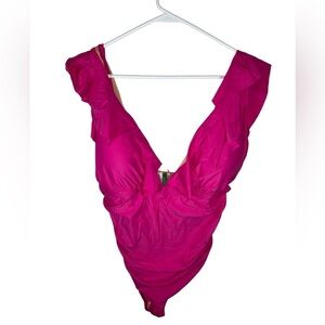 J.Crew Ruched Ruffle pink one piece swimsuit size 20